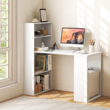 Tangkula White Computer Desk with Bookshelf, Writing Study Desk with Storage Shelves & CPU Stand, Modern Compact Computer Workstation for Home & Office, Space-Saving Design Tangkula