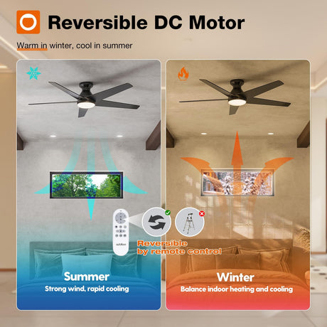 addlon Ceiling Fans with Lights, 52 inch Low Profile Ceiling Fan with Light and Remote Control, Flush Mount, Reversible, 3CCT, Dimmable, Noiseless, Black Ceiling Fan for Bedroom, Indoor/Outdoor Use addlon