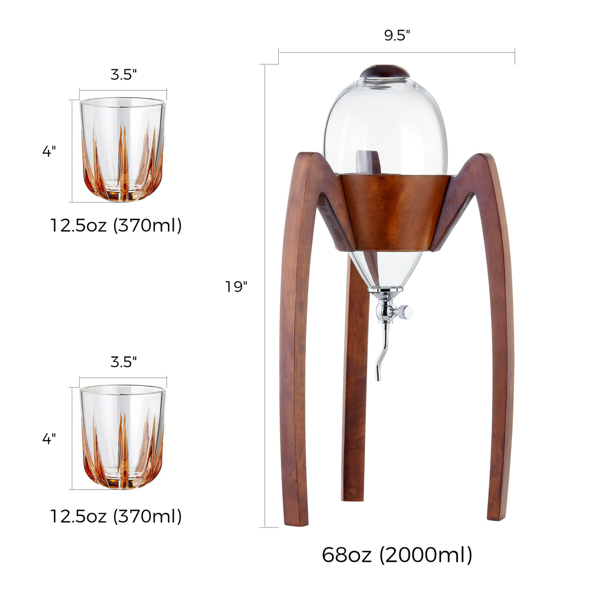 Woodronic Decanter Set for Men with 12.5 oz Whiskey Glasses, 68 oz Crystal Glass Liquor Decanter with Solid Wood Stand and Lid for Bourbon Vodka, Birthday or Valentine's Day Gift for Him Woodronic