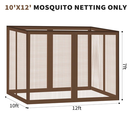 Gazebo Universal Replacement Mosquito Netting, 10' x 12' Outdoor Canopy Net Screen 4-Panel Sidewall Gazebo Curtains, with Zippers, Easy to Install, Fit for Most Gazebo 10x12 Canopy，Patio （Brown）