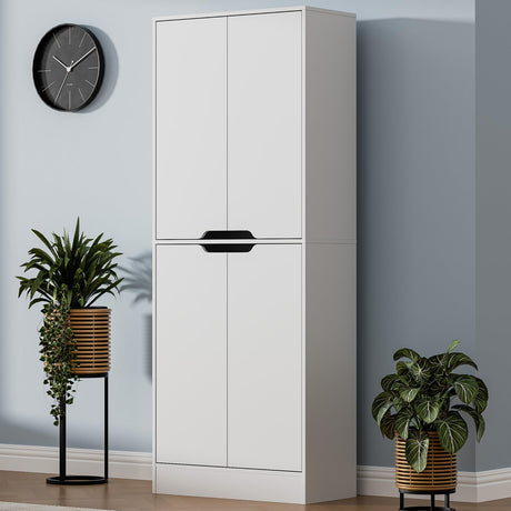 Housoul 71" Tall Freestanding Pantry Cabinet, 4 Doors with Adjustable Shelves, Larder & Kitchen Hutch Cabinet for Dining Room, White Housoul