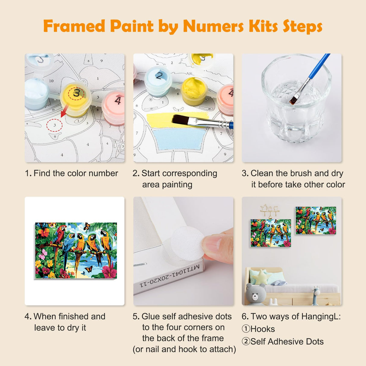 MOGTAA Parrot Paint by Numbers Kit for Adults Beginners with Frame, Landscape Adult Paint by Number Kits on Canvas with Easel, Easy DIY Flowers Oil Painting Kits for Home Decor, 8x12in MOGTAA