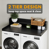 SpaceAid Washer Dryer Countertop with 2-Tier Shelf, Wood Topper with Edge, 54" Width x 27.5" Depth Cover Organizer Guard for Washer and Dryer Counter Laundry Hamper Storage (Black) SpaceAid