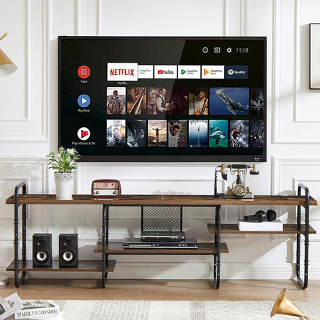 VECELO 75 inch TV Stand,TV Cabinet with 3-Tier Open Shelves,Vintage Style Wooden TV Console Table Entertainment Center for Living Room, Bedroom,Easy Assembly, fits up to 80 inch TV VECELO