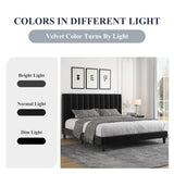 Allewie Queen Platform Bed Frame/Velvet Upholstered Bed Frame with Vertical Channel Tufted Headboard/Strong Wooden Slats/Mattress Foundation/Box Spring Optional/Easy Assembly/Black Allewie