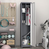 GREATMEET Slim Locking Metal Garage Storage Cabinet, 65" Lockable Utility Closet, Tall Steel Narrow Broom Closet Storage Cabinets with Door and Shelves for Laundry Room, Bathroom, White & Grey GREATMEET