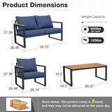 COMLAX FIELD Patio Furniture Set, 4 Pieces Outdoor Patio Furniture with Coffee Table Set, Metal Patio Conversation Sets with Washable and High-Resiliency Sponge Cushions, Upgrade Blue COMLAX FIELD