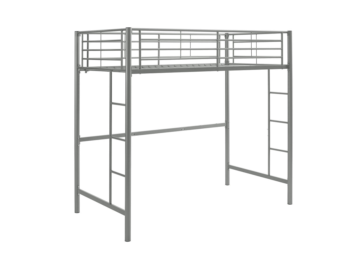 Walker Edison Silver Metal Twin over Loft Bunk Bed Twin Size Bedframe with Ladder Walker Edison