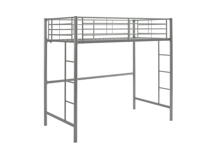 Walker Edison Silver Metal Twin over Loft Bunk Bed Twin Size Bedframe with Ladder