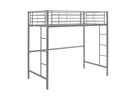 Walker Edison Silver Metal Twin over Loft Bunk Bed Twin Size Bedframe with Ladder Walker Edison