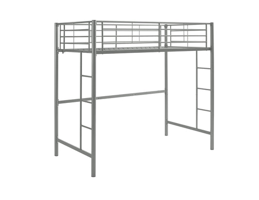 Walker Edison Silver Metal Twin over Loft Bunk Bed Twin Size Bedframe with Ladder