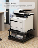 AOOSSI Mobile Printer Stand, 2-Tier Large Printer Shelf for Laser 3D Printer Office Machine with Storage, 23.6"x23.6" Wood Printer Cart Under Desk Rack with Wheels for Office Home Kitchen (Black) AOOSSI