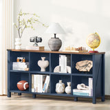 Joaxswe 8 Cube Book Shelf, Farmhouse Wood Long Storage Organizer Bookcase, 62" Horizontal Navy Blue Console Closet Bookshelf, Hallway TV Stand for Entryway, Display Cabinet Book Case for Living Room Joaxswe