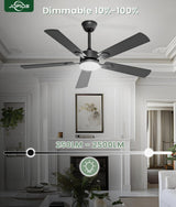 JOFIOS Ceiling Fans with Lights,52 inch Ceiling Fan with Light and Remote,Reversible,3CCT,6 speeds,Dimmable,Noiseless,Black Ceiling Fan for Bedroom, Kitchen,Living Room JOFIOS