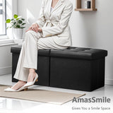 AmasSmile Footrest Ottoman Bench with Storage,34Inch Black Leather Footstool, Coffee Table, Padded Seat, Storage Chest,Blanket Store with Flipping Lid for Livingroom and Bedroom AmasSmile