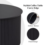 Fluted Round Nesting Coffee Table Set of 2, Mid Century Modern Wood Coffee Table and End Table Set, Minimalist Center Tables Circle Side Table for Living Room, Office(Black RUSTYER
