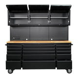 CT Copper Tailor 72-inch Rolling Tool Chest with Integrated Power Strip,15 Drawers and Wheels, Garage Workbench with Storage, 3 Upper Cabinets, Pegboard in Matte Black CT Copper Tailor