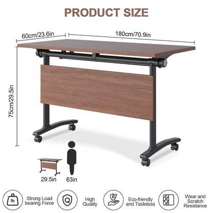 Lrxmastery Foldable Conference Table, Folding Conference Room Table, Rolling Meeting Seminar Table with Caster Wheels, Flip Top Mobile Training Table for Training Room Office Classroom (6pack 70.9in)