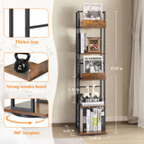 Bikoney 5-Tier Rotating Corner Bookshelf - Tall Industrial Black Wood & Metal Bookcase Bikoney