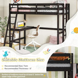 KOMFOTT Solid Wood Twin Loft Bed with Integrated Desk and Dual Ladders KOMFOTT