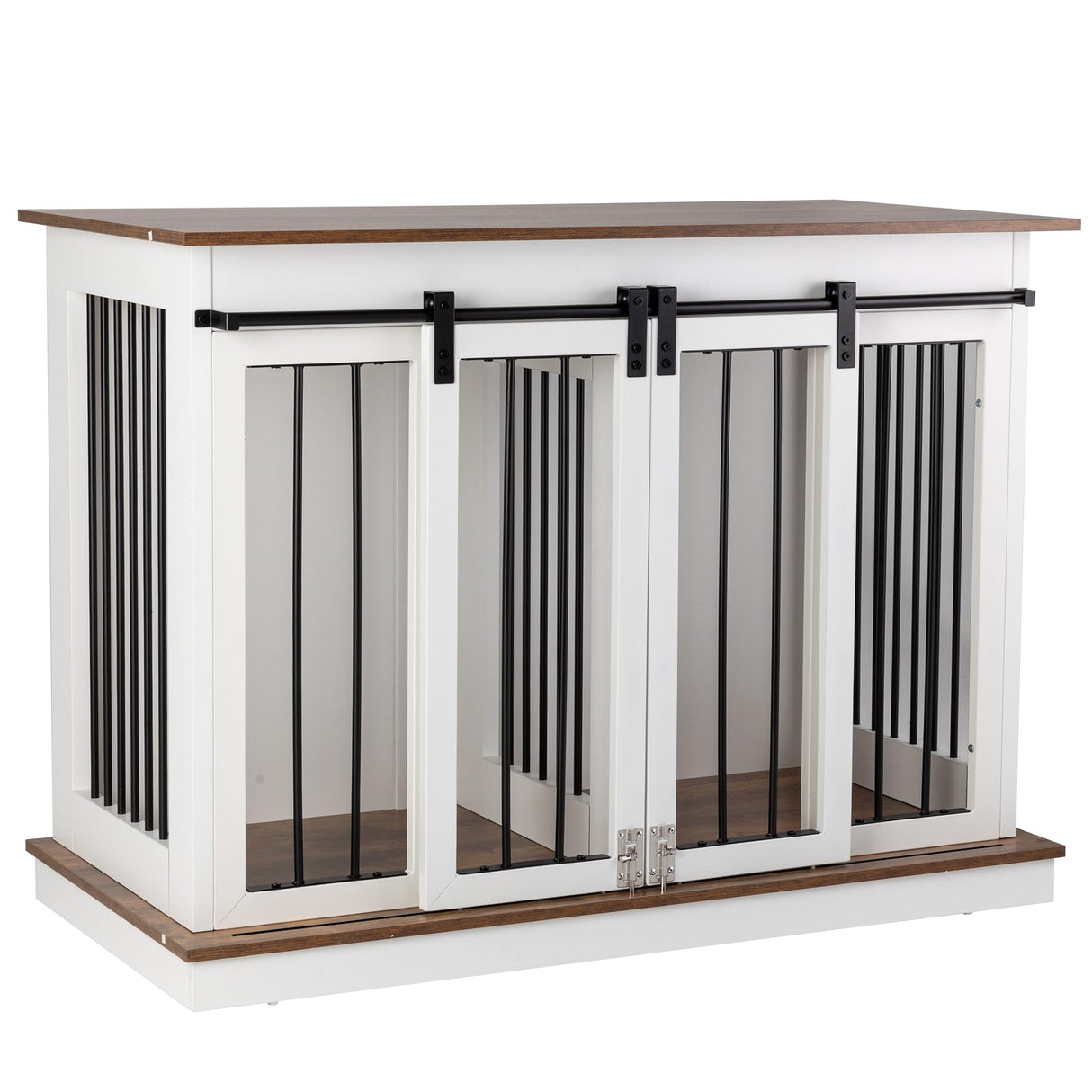 Sunseen Dog Crate Furniture with Divider,Wooden Dog Kennel End Table,Large Breed Dog House Indoor for One Large Dog or Two Small Dogs,Double Doors,47''W*24''D*35''H,White sunseen