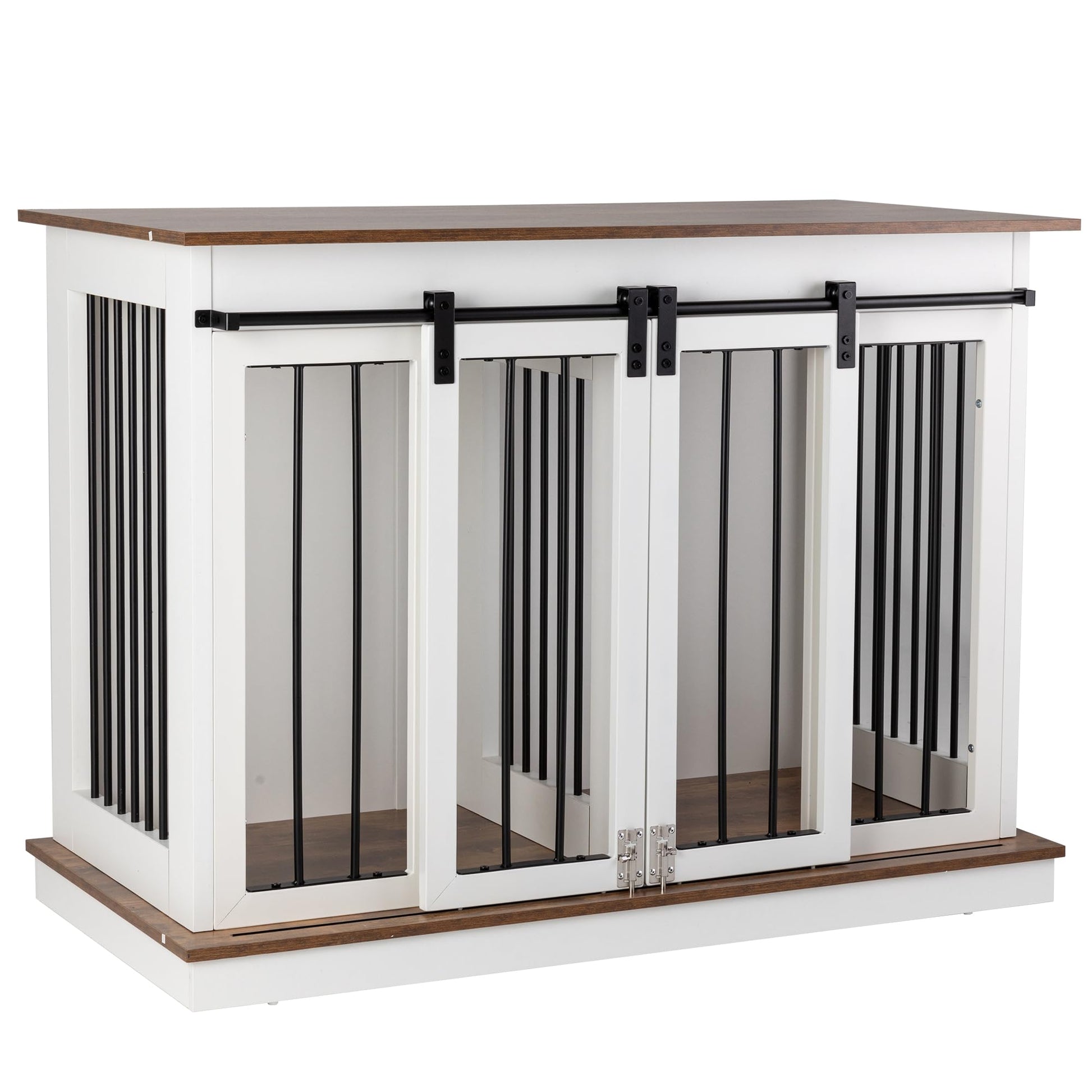 Sunseen Dog Crate Furniture with Divider,Wooden Dog Kennel End Table,Large Breed Dog House Indoor for One Large Dog or Two Small Dogs,Double Doors,47''W*24''D*35''H,White - WoodArtSupply