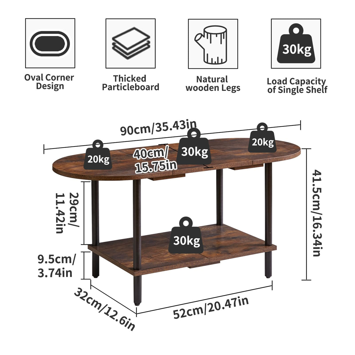 Aibiju Rustic Coffee Table Splicing Design, TV Centre Table Stand 35 * 16 * 17", 2-Tier Oval Wood Tea Table for Living Room Apartment Rustic Brown YD-011H Aibiju
