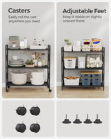 SONGMICS 3-Tier Metal Storage Rack with Wheels, Mesh Shelving Unit with X Side Frames, 31.5-Inch Width, for Entryway, Kitchen, Living Room, Bathroom, Industrial Style, Black UBSC183B01 SONGMICS