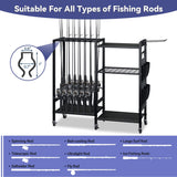 TC-HOMENY 16-Rod Fishing Rod Holder for Garage, Fishing Pole Rack Cart Fit All Fishing Rods, 3 Tier Fishing Tackle Storage Organizer Rack with Storage Bag, For Living Room TC-HOMENY