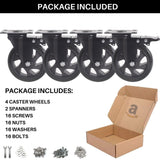 5 Inch Swivel Caster Wheels Set of 4, Heavy Duty Casters with Brake, Polyurethane Locking Casters for Cart, Workbench and Trolley-Load 2200lbs, Black(Two Hardware Kits) Wieyunn