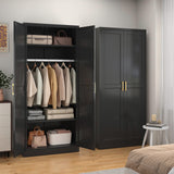 SteeLoong Metal Wardrobe Cabinet with Hanging Rod, 71" Tall Armoire Wardrobe Closet with 2 Doors and Adjustable Shelves, Black Clothing Storage Cabinets for Bedroom, Laundry Room, Cloak Room SteeLoong