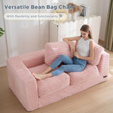 MAXYOYO Bean Bag Chair, Two-Seat Bean Bag Sofa with Pillows and Armrests for Adults, Upholstered Loveseat Floor Sofa Couch Fluffy Chair Bean Bag Couch for Bedroom Living Room, Pink MAXYOYO