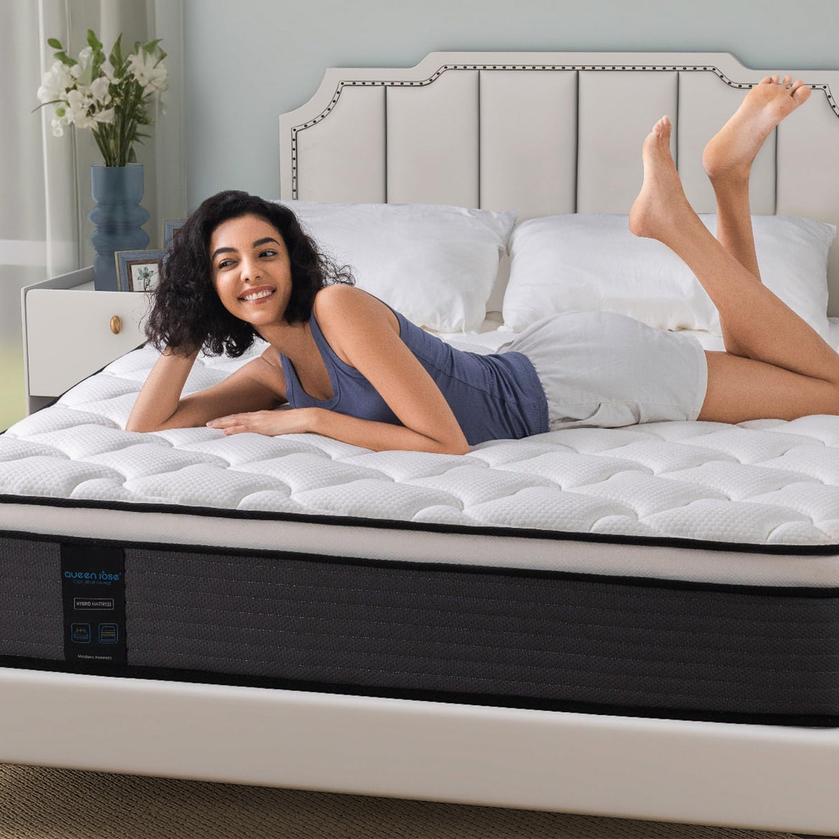 Queen Mattress, 14 Inch Queen Size Hybrid Mattress in a Box, Gel Memory Foam & Individually Pocket Innerspring Bed Mattress, Medium Firm CertiPUR-US Certified & Fiberglass Free QUEEN ROSE