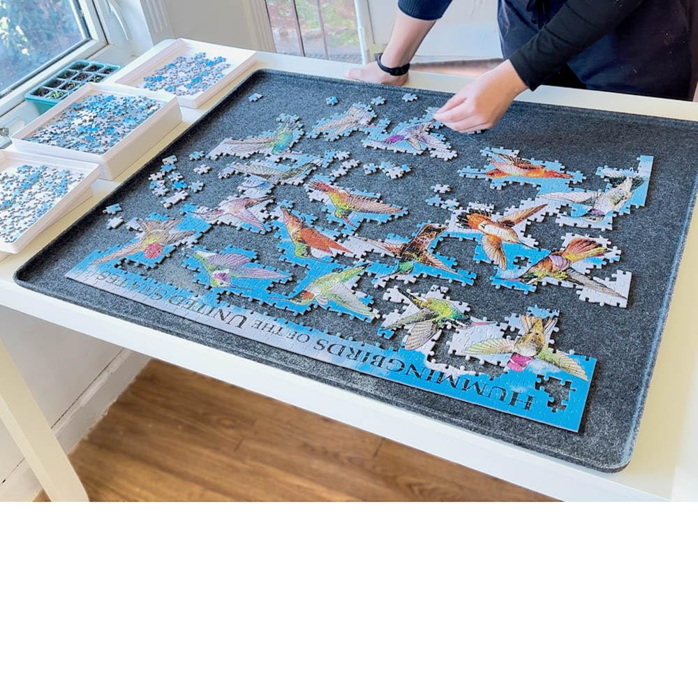 Felt Puzzle Board Flipper Board for 1000 Piece Puzzle with Rigid Cover Tilted Puzzle Board Tray Mat Gray PUZZLE EZ