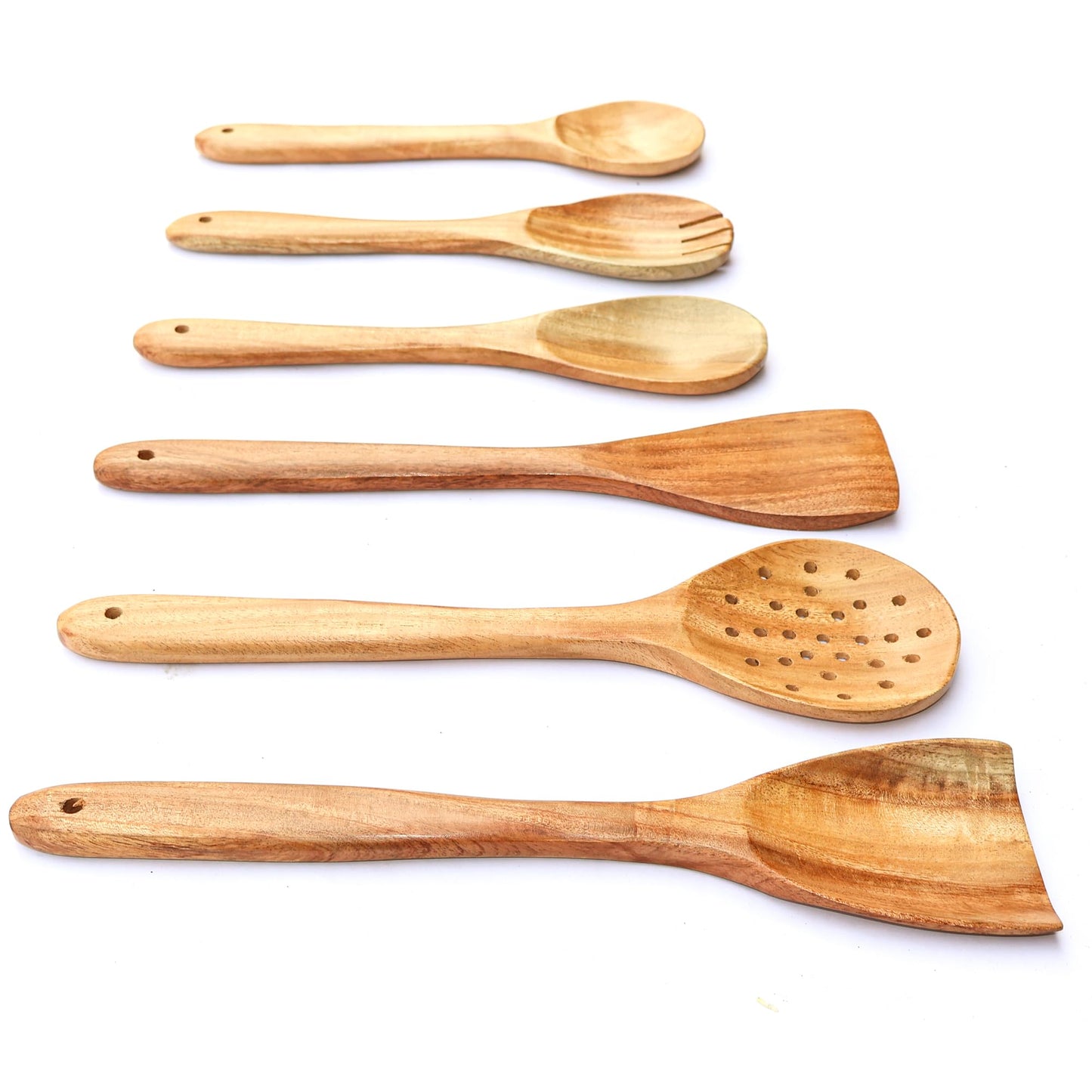 Uvz Crafts 6-Piece Wooden Spoons for Cooking - Smooth Finish Neem Wooden Utensils for Cooking - Soft Comfort-Grip Wood Spoons for Cooking - Non-Stick Wooden Cooking Utensils - Wooden Spoon Sets