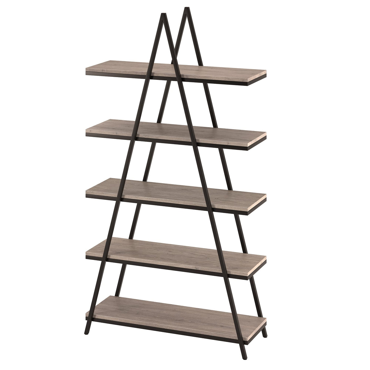 Henn&Hart 68'' Tall A-Frame Bookcase in Blackened Bronze/Antiqued Gray Oak, for Home, Living Room, Bedroom, Entertainment Room, Office Henn&Hart