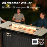 11 Pieces Outdoor Sectional Patio Furniture Set with 54" Fire Pit,Wicker Conversation Sets Rattan L Shaped Couch Swivel Rocking Chairs,Modular Outdoor Sofa for Porch Balcony Backyard Dark Grey ORMONO