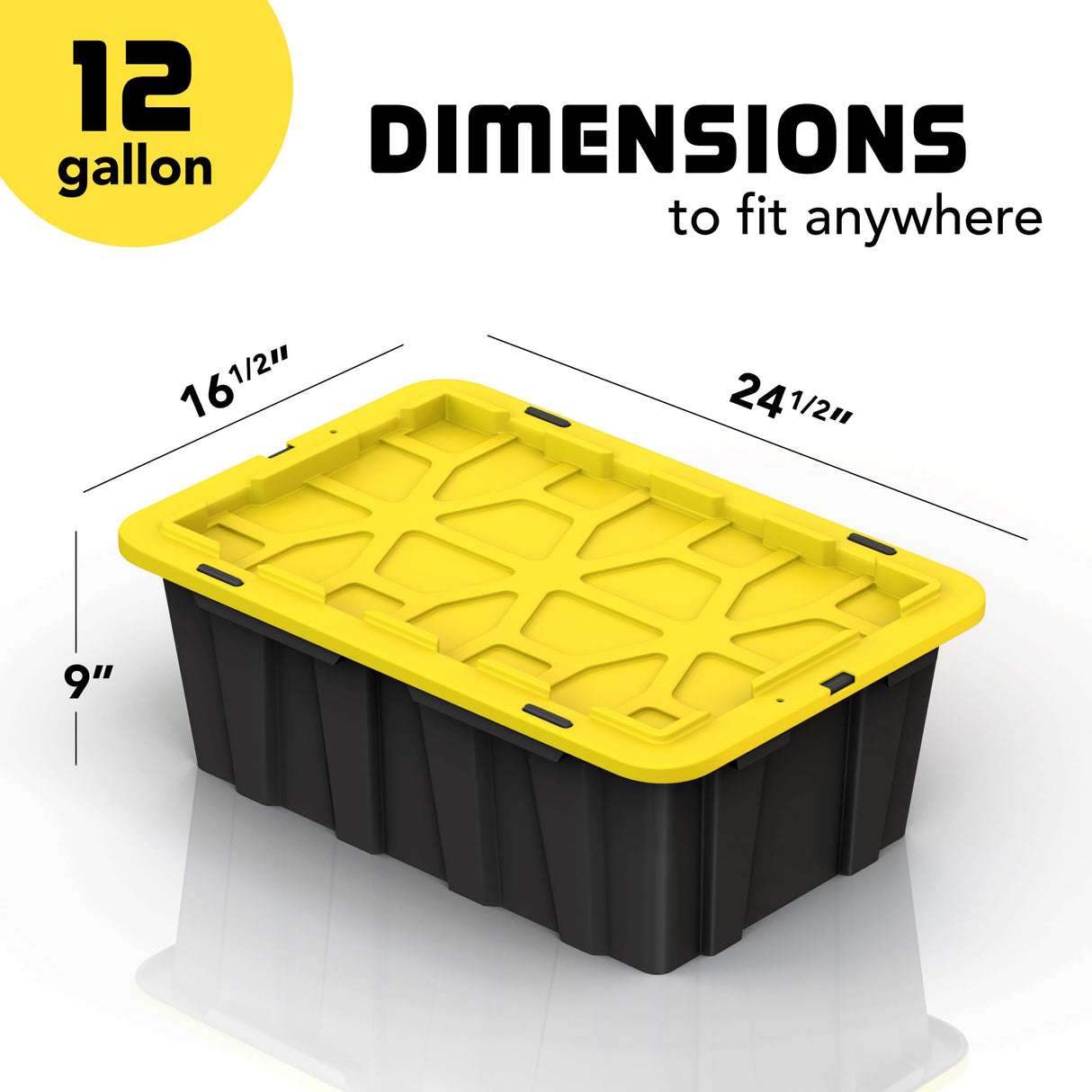 Lifetime Home 8 PACK of Medium 12 Gallon Plastic Storage Bin Tote Organizing Container with Ultra Durable Secure Latching Lids, Stackable, Extra Strength Clear with Built in Handle - Black and Yellow Lifetime Home