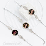 Framendino, 4 Set Sublimation Angel Wing Bracelets Blanks Heat Transfer Bracelet Adjustable Round Photo Bezel Tray Personalized Round Picture Bracelet Craft Setting for Women Framendino