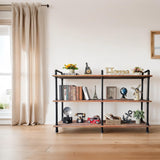 Anynice 3 Tier Industrial Long Bookshelf, Entryway Industrial Metal Bookcase (Weathered Brown, 60" L x 11.8" W x 39" H) Anynice