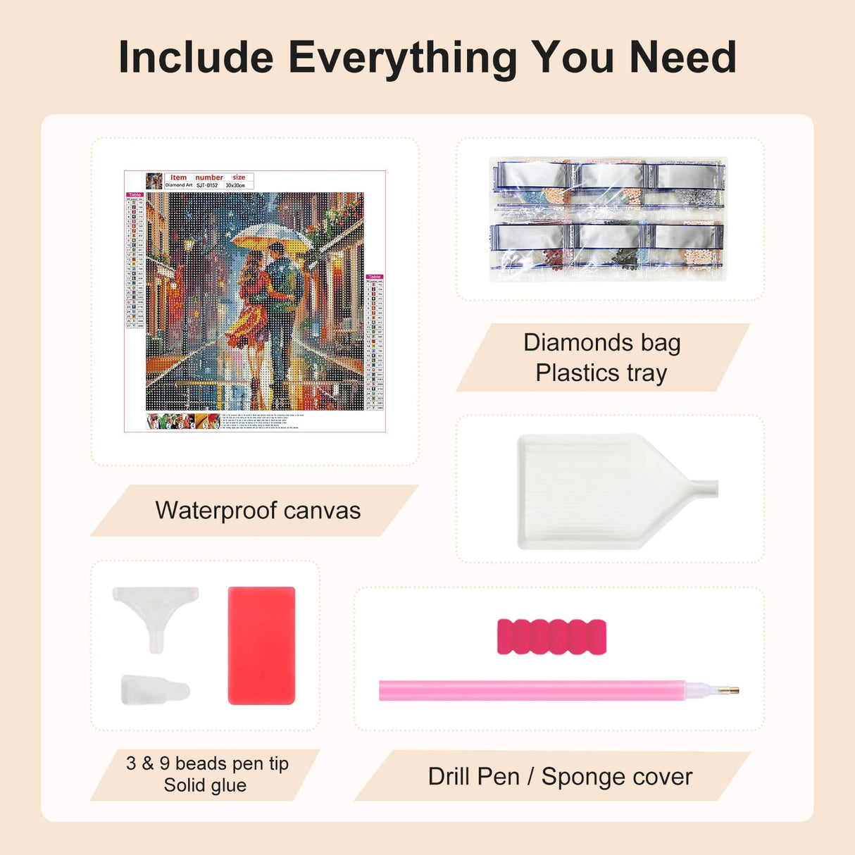 SJUTOUCI Couple in Rain Diamond Painting Kits for Adults, Diamond Art for Beginners, 5D Round Diamond Dots Gem Craft Art Home Wall Decor12x12 inch, Valentine's Day SJUTOUCI