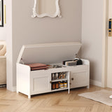 HOMEFORT 41.3" Shoe Bench with Lift Top Storage, Entryway Storage Bench with Cushioned Seat, Wooden End of Bed Bench, Shoe Cabinet Bench with Hidden Storage Space, for Bedroom, Hallway,White HOMEFORT
