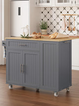43.3" Rolling Kitchen Island Cart with Drop Leaf & Storage - Mobile Kitchen Organizer with Wheels, Rubberwood Top, Trash Bin Cabinet & Towel Rack, Farmhouse Style for Small Spaces Grey LotaTools