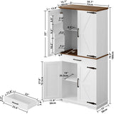 IRONCK Farmhouse Kitchen Pantry Cabinet, Tall Storage Cabinet with 6 Hanging Shelves and Adjustable Shelves, Freestanding Cupboard with Barn Doors for Kitchen, Dining Room， White/Walnut IRONCK