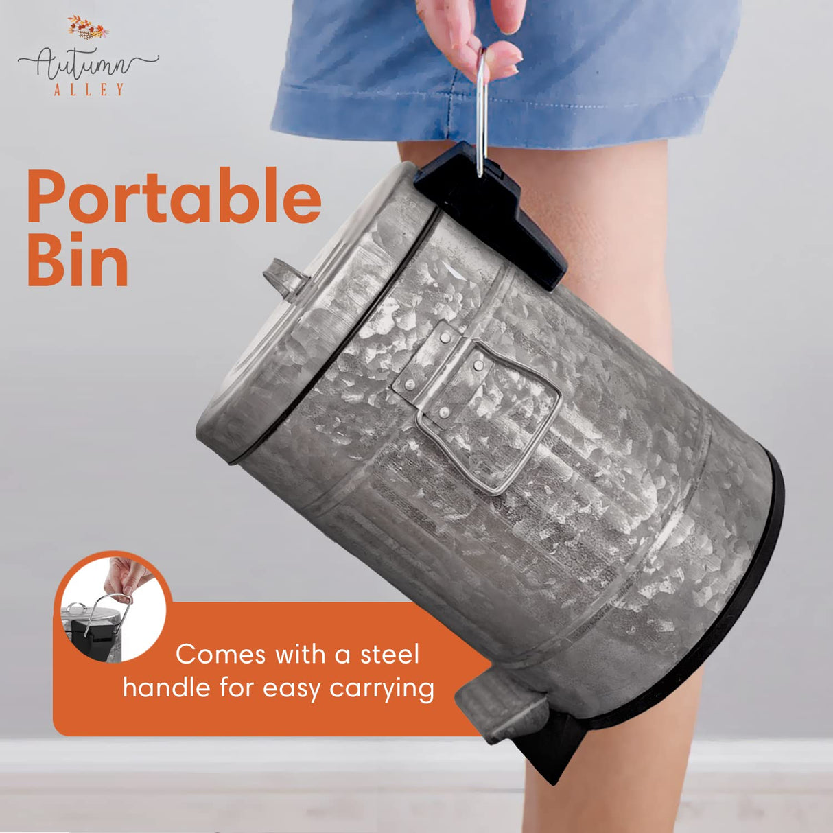 Autumn Alley Rustic Farmhouse Bathroom Trash Can - Pet Proof Galvanized Trash Can with Soft-Close Lid and Pedal for Rustic Bathroom Accessories, Kitchen Waste Basket, Country Home Décor, 5L, 1.3 Gal. Autumn Alley