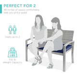 Best Choice Products Outdoor Bench 2-Person Wicker Garden Patio Benches Seating Furniture for Backyard, Porch w/Seat Cushion, 700lb Capacity - Gray/Navy Best Choice Products