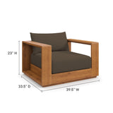 Modway Tahoe Acacia Wood 5-Piece Outdoor Patio Furniture Set in Natural Cocoa - Includes Lounge Chair and Sofa with Weather-Resistant Cushions, Plus Coffee Table Modway