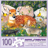 Bits and Pieces – Large 100 Piece Jigsaw Puzzle for Adults – Woodland Friends - Forest Deer Bunny Turtle Bird Jigsaw Puzzle by Julie Bauknecht, Completed Puzzle Size: 15" x 19" Bits and Pieces