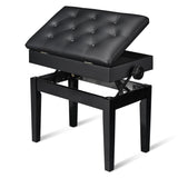 AW Adjustable Height Piano Bench Stool PU Leather Wooden Keyboard Seat with Music Storage Weight Capacity 400lbs Black AW