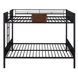 Full Over Full Metal Bunk Bed, Modern Style Heavy-Duty Steel Frame Bunk Bed with Safety Rail, Built-in Ladder for Bedroom, Dorm (Black + Brown) Bellemave